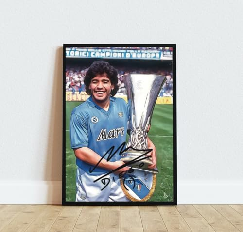 Generico Diego Armando Maradon Pokal UEFA Napoli Digital Autogramm ANDSAL Kunst A3 Dekoratives Poster, gedrucktes Geschenk, Geschenkidee für Sportfans, A3 schwarzer Rahmen