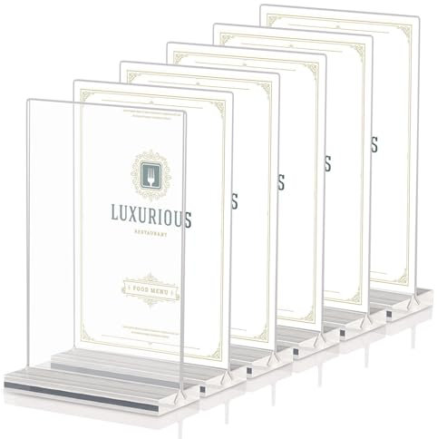 6Pz Porta Avvisi da Tavolo A5, Porta Menù da Tavolo A5 con Base, Espositore Pubblicitario, Porta Cartelli in Acrilico A5, Supporto per Cartelli A5 con Doppia Faccia a Forma di T, per Ristoranti, Hotel