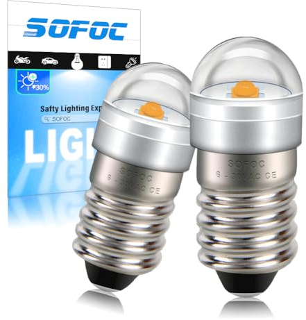 SOFOC-E10 LED Bulb 6-30V AC/DC Compatible 3000K Blanco Cálido Ideal para Iluminación Decorativa Lámparas Indicadores Bombilla para Linterna Base Estándar E10 2525-1SMD 2Pcs