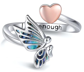 HUKKUN Semikolon Schmetterlingsring aus Sterlingsilber Verstellbarer Ich bin genug Ring Geschenk für Selbstliebe für Frauen