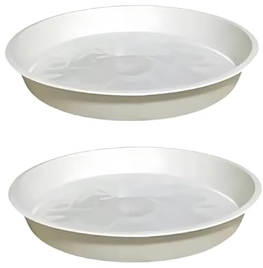 Globellapro 2 Pieces Round Plant Saucers For Pots 12CM White Flower Pot Saucers Drip Trays for Garden/Balcony/Indoor Outdoor