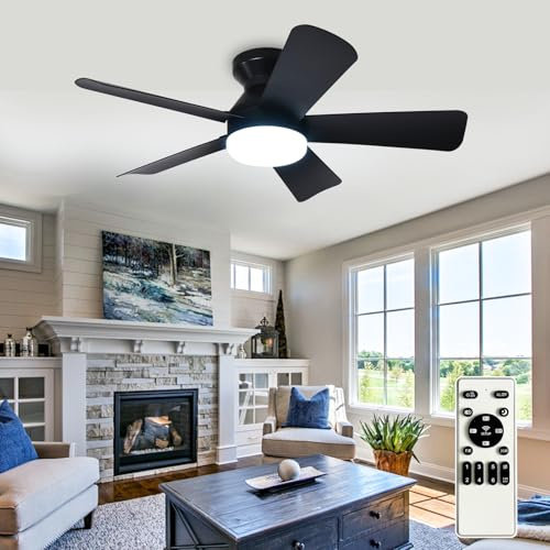 Depuley Ventilateur de plafond moderne avec lumière : Petit ventilateur noir de 35 pouces pour la chambre - Ventilateur de plafond dimmable avec télécommande 5 pales réversibles 6 vitesses Timer