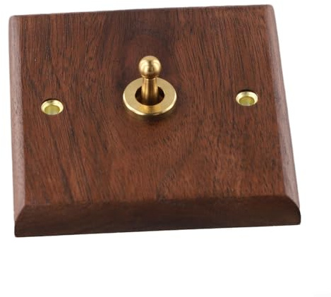 Light Toggle Switch Walnut Wood Toggle Light Switch with Brass Lever Wall Mounted Electrical Switch for Home Lighting Ceiling Fan Control (1 Gang)