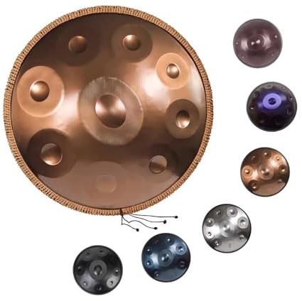 22 Zoll Handpan Drum 9/10/12 Töne Handpan Trommel Stahltrommel 440 Hz Percussion Musikinstrumente Für Anfänger Profis Musiktherapie Mit Tasche Schlägel Ständer(Gold,10 Notes)