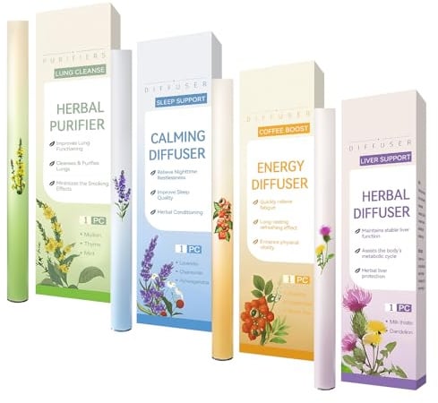 4 penne per inalatore di verbasco, purificatore di erbe, per la pulizia dei polmoni, per viaggi, ufficio, casa, yoga, meditazione, rilassamento, donne e uomini