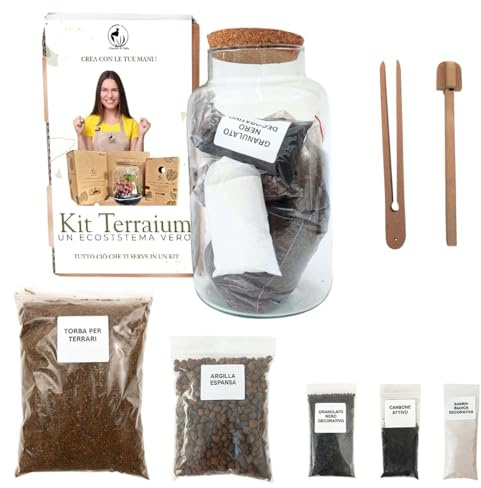 I GIARDINI DI GIULIA Kit terrario de cristal Ø12x23 cm con tapón de corcho, ecosistema decorativo para plantas de interior, sin planta, decoración natural del hogar, fabricado en Italia