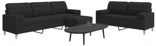 HETFTJN 3-TLG. Schwarze Sofagarnitur aus Stoff & Metall 157/226x77x80 cm mit Hocker & Kissen Modernes Wohnzimmer Ecksofa mit relaxfunktion für kleine Räume Balkon und Home Office