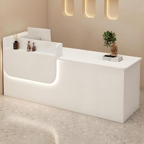 Empfangstheke mit abschließbarer Schublade und Schrank, Rezeptionstresen aus Massivholz mit LED-Beleuchtung, Empfangstheke mit Stauraum, 100–240 cm, geeignet für Büro, Salon, Lobby und Geschäft
