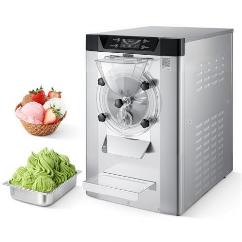 VEVOR Macchina per Ice Cream Duro Commerciale da Banco 2000 W 12-20 L/h, Gelatiera da Tavolo con Contenitore in Acciaio Inox da 6 L Pannello di Controllo LED Autopulente per Bar Cucina