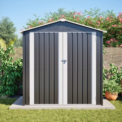 Casetta da giardino in metallo, 142 x 185 cm, casetta per attrezzi da giardino con fondazione – garage per biciclette da esterno/garage moto – chiudibile, ventilazione, resistente alle intemperie