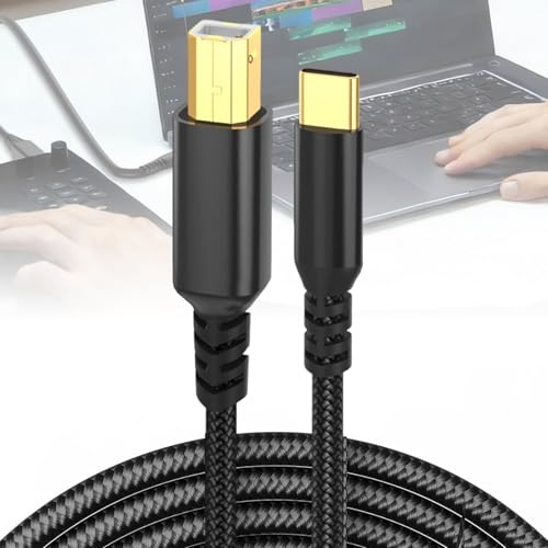 Rayakt 2M USB B to USB C Cable, Nylon Data Lead for HP, Epson, Canon, Brother Printer, Scanner, Midi USBC Cord for Macbook, Dell, Asus, Audio Interface MIDI Keyboard, DJ Controller