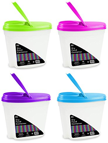 Dry food storage containers 4.8 litres with lid quality plastic perfect for storing food such as cereals dog food pet treats cookies chocolate and great for saving space in the kitchen. Comes as a pack of 4.