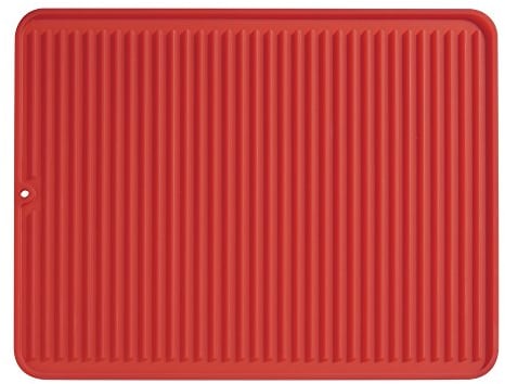 iDesign Secaplatos para fregadero, alfombrilla escurreplatos de silicona para fregadero de tamaño grande, escurridor de platos y vasos, rojo