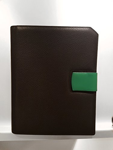 Tablet-Mappe/Terminplaner HelfRecht Mappe Office Tablet aus Leder/Personal Organizer/inkl. Kalender für 2024 - schwarz, Lasche grün