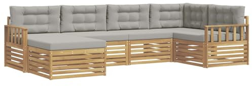 vidaXL Outdoor-Sofagarnitur 6 pcs Weiß und Hellgrau Polyester, Gartenmöbel, modernes Outdoor-Sofa, langlebiges Ecksofa, Terrassenlounge für entspanntes Sitzen