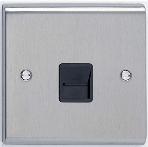 Deta SD1352SCB Telephone Socket 1 Gang - Master (Satin Chrome/Black Insert)
