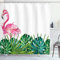 ABAKUHAUS Flamingo Duschvorhang, Exotische Natur Flamingo, Stoffliches Gewebe Badezimmerdekorationsset mit Haken, 175 x 240 cm, Grün Blau Rosa