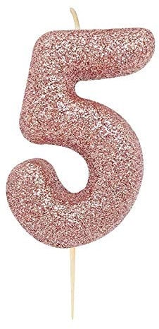 Anniversary House Metallic Rose Gold Glitter Candle, Number 5, 5th Birthday Cake Topper, 7 Centimeters, AHC50/5