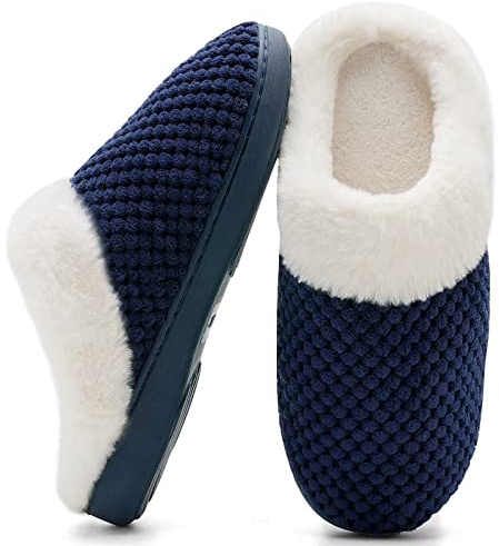 Mabove Ladies House Slippers Memory Foam Slippers for Women Comfortable Warm Cosy Non Slipndoor Outdoor Home Slippers, 3/4 UK, Navy Blue