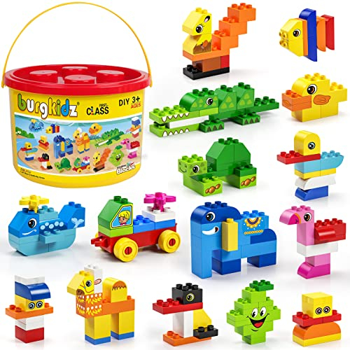 burgkidz Gros Blocs de Construction, 135 pièces Briques de Construction Créatives Classiques avec Boîte de Rangement, Jeux de Construction pour Enfants de 2 à 5 Ans