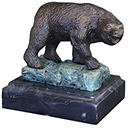 Antike Fundgrube Bronzefigur Tierfigur Skulptur Bär aus Bronze auf Marmorsockel H: 16 cm (8722)