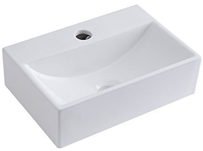 Milano Elswick White Rectangular Countertop Wall Hung 1 Tap Hole Bathroom Basin Sink - 360mm x 250mm