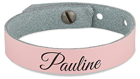 Bracelet cuir Rose personnalisé - Bracelet en cuir Rose personnalisé avec prénom pour femme