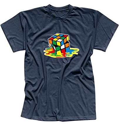 T-Shirt Sheldon Würfel Big Bang Theory 80er Cube Nerd 13 Farben Herren XS-5XL Rätsel Puzzle Logik Geduldspiel Retro-Shirt Vintage Style, Größe:2XL, Farbe:Navy