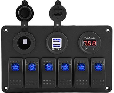 EBTOOLS pour tableau electrique bateau 12 V 24 V 6 Gang Voiture Bateau Marine Caravane LED Interrupteur À Bascule Panneau Double USB Voltmètre Allume-cigare Étanche Interrupteur À Bascule