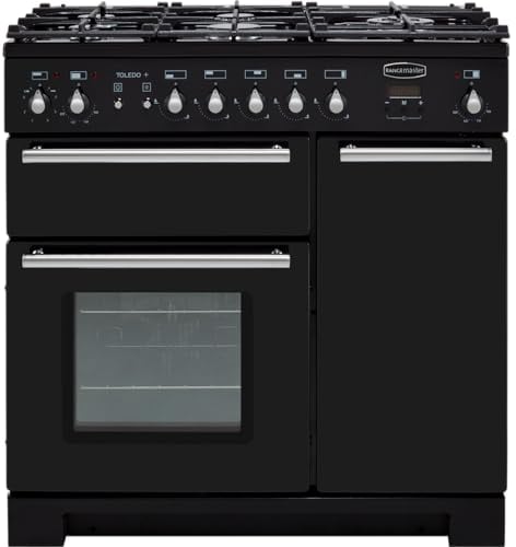 Rangemaster Toledo + TOLP90DFFGB/C 90cm Dual Fuel Range Cooker - Black / Chrome