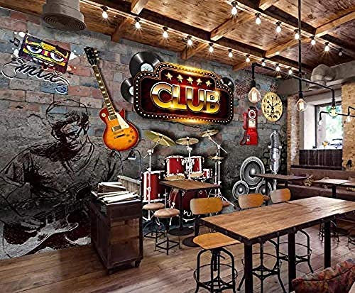 Papier peint 3D Mur de briques de jardin murales modernes Vintage Music Bar fond de mur Art Deco Papier Peint 3D Faux Cuir Vinyle Mural-430cm×300cm