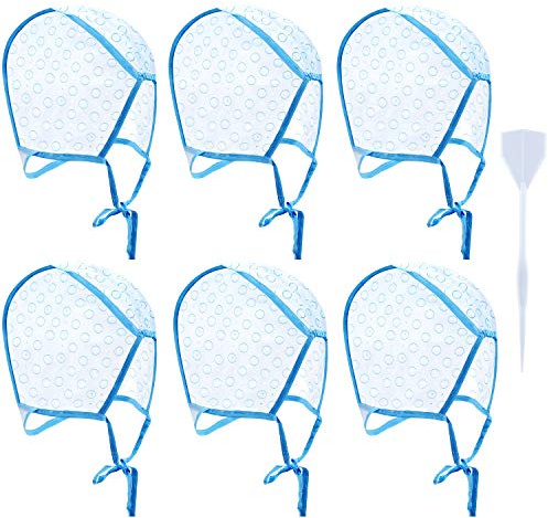 6 Pieces Highlighting Cap Hair Frosting Cap Highlight for Dye Color with Plastic Hooks Hair Coloring Salon Hairdressing Tool Kit Supplies(Blue)