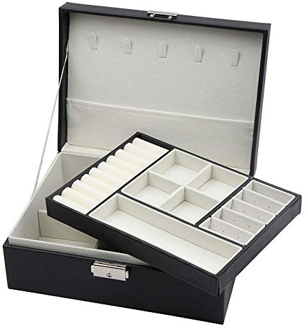 Homeanda schmuckkästchen damen schmuckschatulle schmuckkästchen mit schlüssel schmuckbox leder schmuckschatulle groß schmuckkästchen schmuckschatullen (Schwarz)