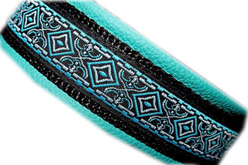 Hundehalsband Leder Türkis Blau Schwarz Zugstopp Martingale Halsband Handmade