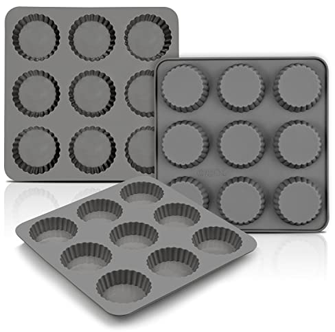 Palksky Lot de 3 mini moules à tarte en silicone pour 9 tasses au chocolat et aux amandes
