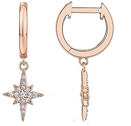 PAVOI 14K Gold Plated S925 Sterling Silver Post Lightweight Drop/Dangle Huggie Earrings for Women | Star, Lock, Butterfly, Moon, Lightning | Dainty Earrings