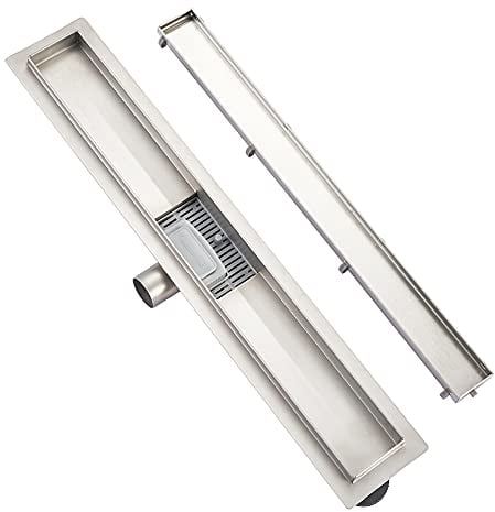 Plumbsys Duschrinne Edelstahl Länge 70cm ,2in1 Befliesbar Doppelseitige bodenablauf Komplettset,Duschablauf Siphon mit Geruchsstop und Haarsieb,Ablaufrinne extra flach,Schnelle Drainage