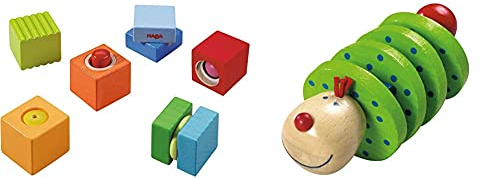HABA HA-1105 7628 - Entdeckersteine Klangspaß, Robustes Holzspielzeug und Lernspiel ab 1 Jahr & 1068 - Flapsi Greifling, fröhliches Baby- und Kleinkindspielzeug, aus Holz ab 6 Monaten