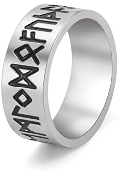 Dreamtimes Runen Ring Vegvisir Ring aus Edelstahl Ring Runen für Ältere Futhark-Runen nordische Ringe Mythologie Asgard Wikinger religiöse Ringe Amulett Talisman-Schmuck
