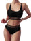 TOMEEK Damen Bikini Set mit Mesh Zweiteilig Badeanzug Push up Gepolstert High Cut Sport Bademode Hohe Taille Bikinis für Frauen(Schwarz,L)