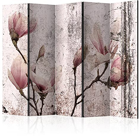 murando Akusticher Raumteiler Blumen Magnolien Foto Paravent 225x172 cm beidseitig auf Vlies-Leinwand Bedruckt Trennwand Spanische Wand Sichtschutz Raumtrenner Natur Betonoptik AST rosa b-C-0730-z-c