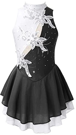 ranrann Abito da Pattinaggio Artistico Bambina Chiffon Paillettes Vestito Danza Classica Leotards Abito da Ballo Latino Samba Rumba Jazz Danza Moderna Dancewear Performance