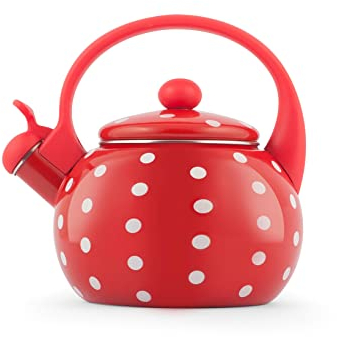 H&H Bollitore Smaltato, Decoro Rosso e Bianco a Pois, Lt 2, adatto all'induzione