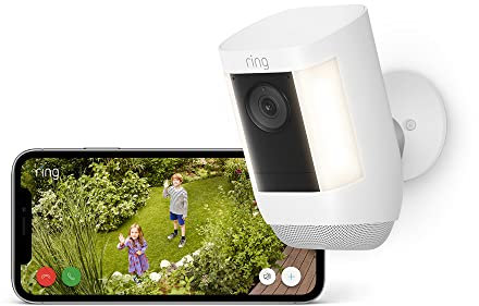 Certified Refurbished Ring Spotlight Cam Pro Battery|Outdoor Security Camera 1080p HDR Video, 3D Motion Detection, Bird's-Eye View, LED Spotlights, alternative to CCTV|30-day free trial of Ring Home