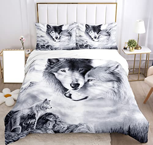 SHUAIG Bettwäsche Set Wolf, 3D WolfTheme Muster Bettbezug,Traumfänger Drucken 3 Teilig,Microfaser Bettwäsche Super Weiche Atmungsaktive Wolf Bettbe(W1, 135x200cm)