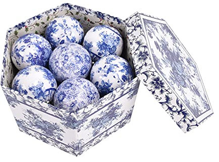 DLANDZ Ornamenti per Palline di Natale in Stile Cinese 14 Pezzi 75 mm / 2,95 '' Ornamenti appesi in Porcellana Bianca e Blu per Albero di Natale