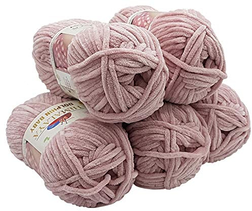 Ilkadim Export 5 x 100 Gramm Himalaya Dolphin Strickwolle, Babywolle einfarbig, 500 Gramm Wolle Strickgarn Super Bulky (Altrosa 80349)