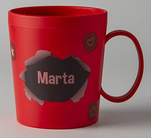 ILS I LOVE SHOPPING Tazza Personalizzata con Nome Bicchiere in plastica 350ml per Microonde con manico colazione Made in Italy (MARTA)