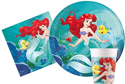 Ciao-Kit Table Fête Party Ariel Little Mermaid Petite Sirène 24 personnes (112 pcs: assiettes, gobelets, serviettes) Disney Princesses Vaisselle Princess, AZ034, Multicolor