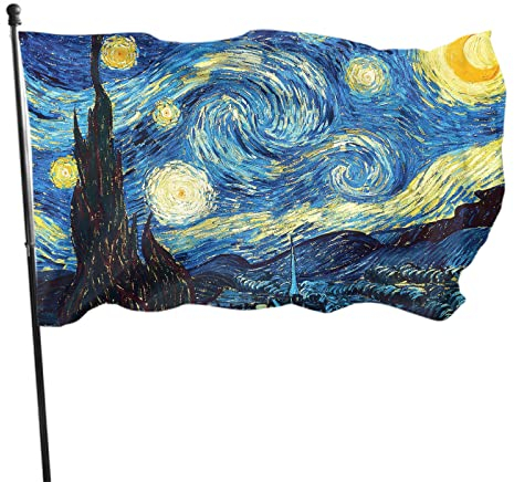 Sternennacht-Flagge, 90 x 150 cm, Van Gogh Oil Panting Art, klassisches, lebendiges Sternenwolken-Universum, kreative Outdoor-Flaggen, große Willkommens-Hof-Banner, Hausgarten, Hof, Rasendekoration